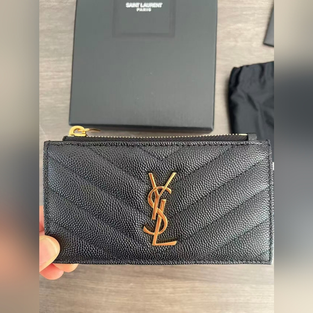 YSL Saint Laurent Cassandre Matelassé Zipped Card Case
